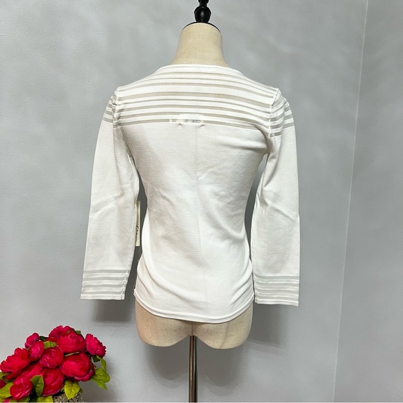 Eliza J Ivory Mesh Insert 3/4 Sleeves Knit Top- New With Tag - Size Medium - Picture 12 of 14
